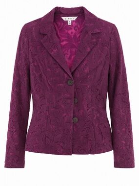 CAbi Lace Blazer Jacket Purple Floral Size 2 Lined Button Front